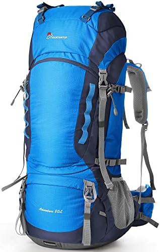 Ранец за пешачење со внатрешна рамка на планината 80L за маж и жени со ранец со сина боја на дожд