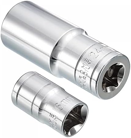 uxcell 1/2-инчен Диск од 16mm Плитки &засилувач; 24mm Длабок Приклучок Сет од 2 Парчиња, Метрички 6-Точка, CR-V Челик