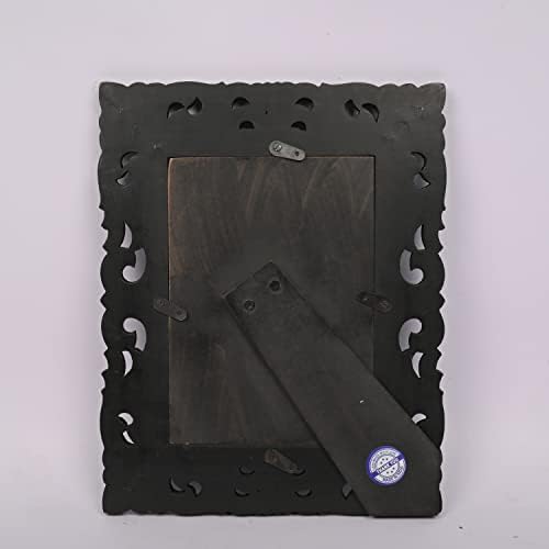 Samhita Mango Wood Scroll Design Design Frames Black, фото рамки со вистинско стакло за слики за табела со врвен дисплеј совршен за групни/семејни