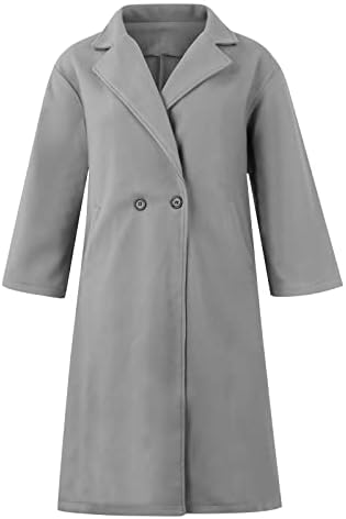 Зимски палта на Требин жени, женски моден солиден џеб во боја со долг ракав лапел волнен долги палто за палто