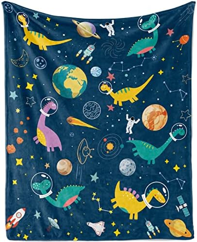 Диносаурусни ќебиња за момчиња, диносаурус фрлаат ќебе мек пријатна вселенска просторија диносаурус фланел флаено ќебе подароци со планети астронаути шема за тин