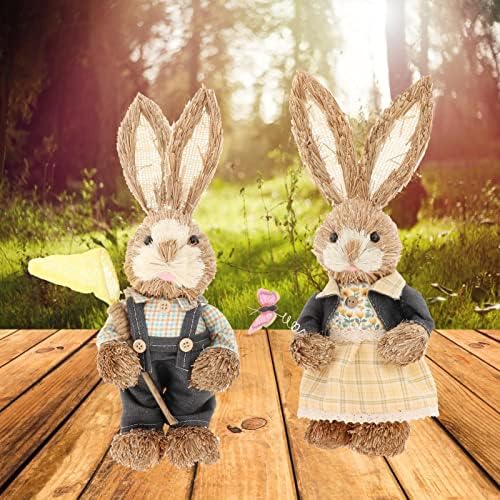 Tbkoly Велигденско слама зајаче 35 см Партиски материјали стојат уметнички занаети вештачки велигденски тема зајачки декор за зајаче