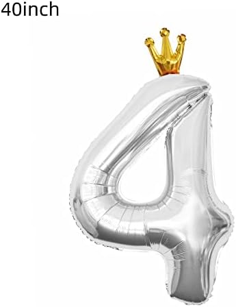 40inch Голема сребрена конјунирана круна број 4 балон ， mylar foil Helium број 4 балони за 4 -то момче девојче роденденска забава
