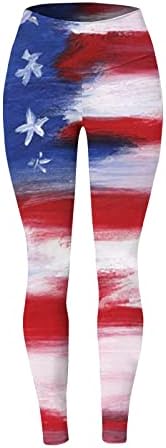 4 -ти јули високи хеланки за половини за жени со знаме на САД, кои трчаат по јога хеланки Ултра меки четки затегнати панталони за атлетски