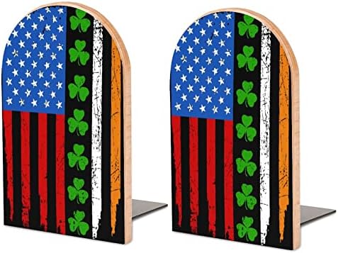 Ирско Американско Знаме Дрвена Книга Нелизгачка Полица За Книги Држачи За Книги Декор 1 Парови За Тешки Книги