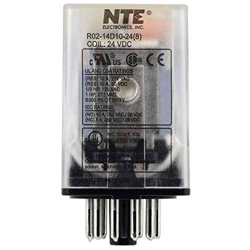 NTE Electronics R02-14D10 - 24 R02 Серија Општа Намена Multicontact Dc Реле, 3pdt Контакт Аранжман, 10 Засилувач, 11 Пински Октален Приклучок,
