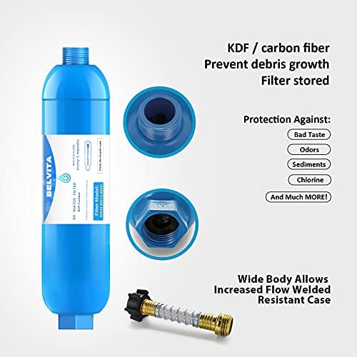 RV Внатрешен филтер за вода со флексибилен заштитник на црево, посветен на RVS и маринци, 2 филтер за пиење и миење на пакување, го