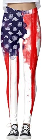 Американско знаме на 4 -ти јули женски хеланки Контрола на стомакот Контрола на американски панталони со знамиња Беспрекорни задникот за