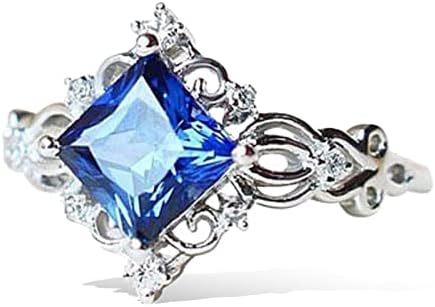 Прстени од злато сребрена сребрена коцка за жени 2 пакувања Поставете Sapphire Star Rings Vintage Qircon Diamond Decor Rings