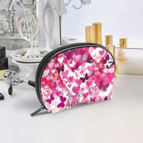 Мала Торба За Шминка, Патент Торбичка Патување Козметички Организатор За Жени и Девојки, Денот На Вљубените Среќен Розова Срце Пеперутка