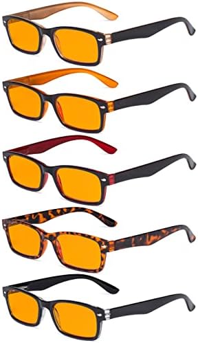 Очила 5 Пакувајте Сини Светлосни Филтер Очила Класични Компјутерски Очила За Читање Портокалова Нијанса +0,50