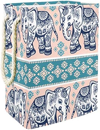 Гроздобер Графички Индиски Лотос Етнички Слон 300д Оксфорд Пвц Водоотпорна Облека Ја Попречува Големата Корпа За Перење За Ќебиња Играчки