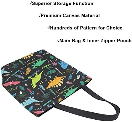 Алаза смешни диносауруси платно торба торба со врвни рачки чанти големи количини за еднократна употреба чанти памучни торби за рамо за жени за