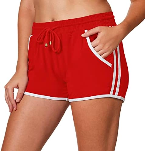 Активни шорцеви за жени плус со големина на Бае Сити со џебни странични ленти меки летни лековити тренинзи за вежбање шорцеви