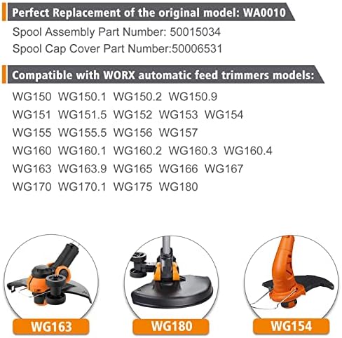 X Home WA0010 плевел јади жица компатибилен со Worx Изберете електрични тримери за жици, 10 лапчиња и 2 капачиња