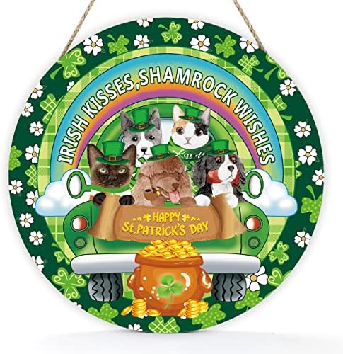 Hpniub Среќен ден на Свети Патрик Шамок Дрвен знак, ирски декор за висина врата, среќна детелина што виси рустикална дрвена плакета,