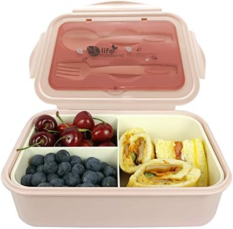 Контејнер за ручек на Bento Bento за деца, кутија за возрасни бенто со 3 оддел. Протекување, микробранова безбедна, безбедна машина
