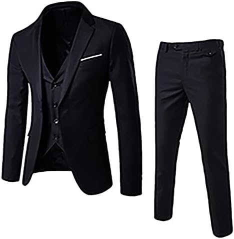 Mens Suits Редовно вклопување 3 парчиња Официјално костум Цврсти матурски јакна за јакна од елек и панталони за свадбени забави