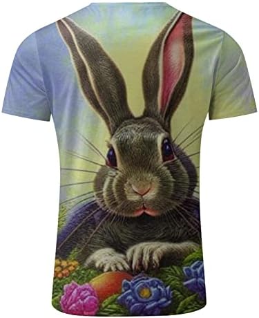Велигденски кошули за мажи, симпатична зајаче зајак графичка маица Смешна буква печатени кошули О-врат Краток ракав врвови блузи