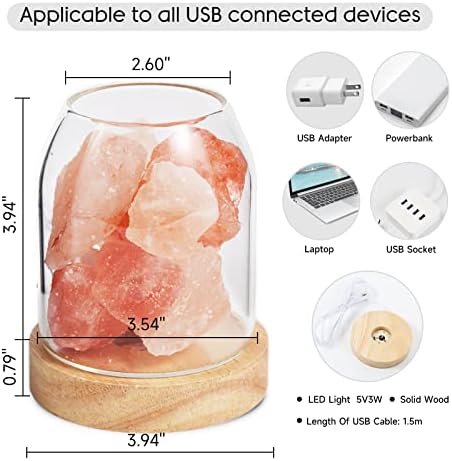 Сипино Хималајски сол ламба дифузер, машина за ароматерапија со USB ноќна светлина, стаклен дифузер за мала просторија