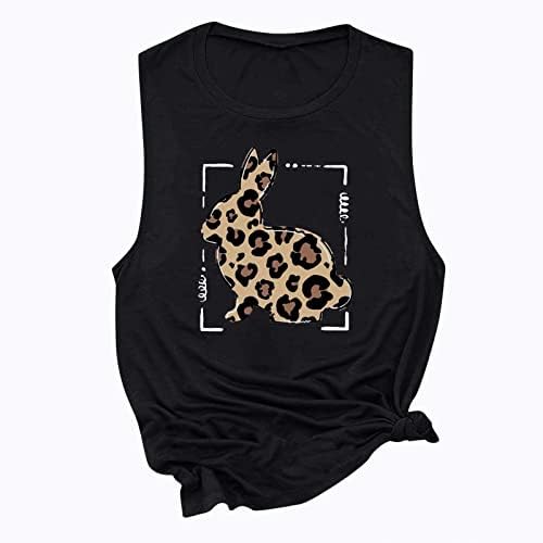 Велигденски резервоар за жени за жени леопар зајаче графички елек лето лабава обични маички врвни кошули без ракави влезови