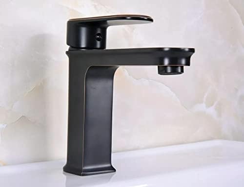 Квадратен стил единечен лост бања бања тапа црно масло за триење месинг топол и ладен миксер за мијалник за бања со една дупка