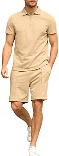 Esobo Mens Short Sets Облека 2 парчиња Посебни патенти со кратки ракави Поло кошули одговара на летни патеки