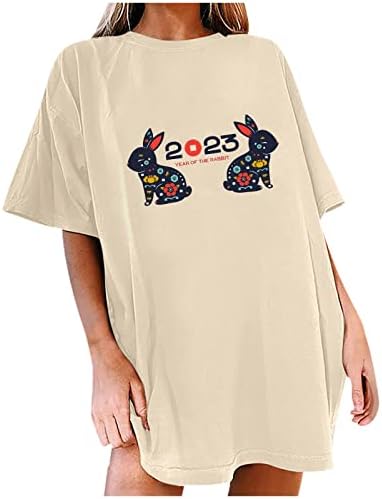 Есен летен блуза, краток ракав со кратки ракави 2023 мода мода редовна фит екипаж врат графички салон топ кошула за дами иб