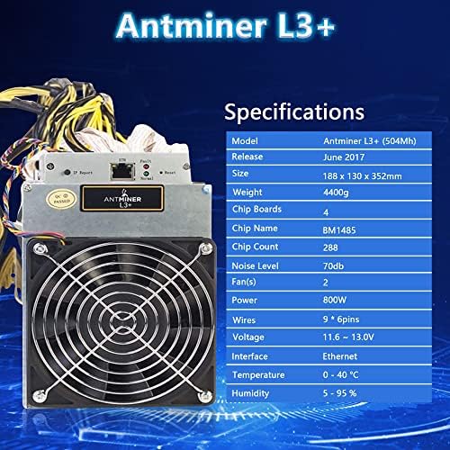 Antminer L3+ 504MH/S Litecoin Miner, Professional Asic Litecoin Dogecoin Рударска машина, Scrypt Algorithm LTC Miner & Dogecoin Miner