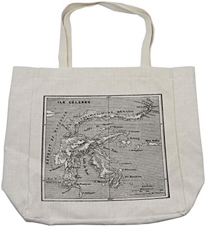 Торба за купување мапа на островот Амбесон, Гроздобер стил Француски мапа табела на медитеранската дестинација на островот