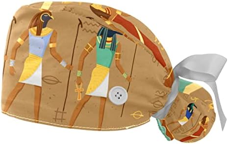 Медицински капачиња Lorvies за жени со копчиња долга коса, 2 парчиња прилагодливо работно капаче, египетски хиероглифички дизајн разнобоен