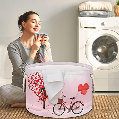 Денот на вineубените срцеви балони со велосипеди со велосипеди големи тркалезни корпи за корпи за перење алишта со рачки ќебе корпа за складирање