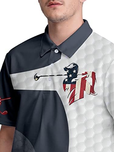 Хивичи голф кошули за мажи Поло кошула Менс смешна замав патриотска американско знаме кошула лудо суво вклопување печатено пололо
