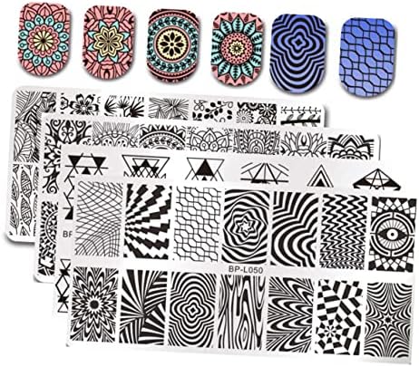 Fomiyes 4 парчиња нокти плоча за нокти за печатење на уметност за печатење на нокти за печатење шаблони за печатење шаблони за печатење шаблони за нокти, шаблони за таб?