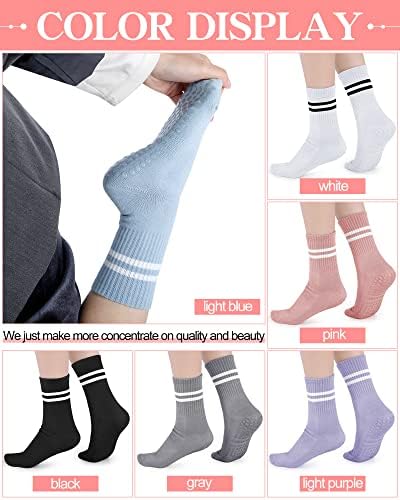 6 пара чорапи по јога со зафатнини за жени пилатес чорапи кои не се лизгаат јога -зафати чорапи анти -лизгачки дизајн на средно теле за јога пилатес баре танц балетск