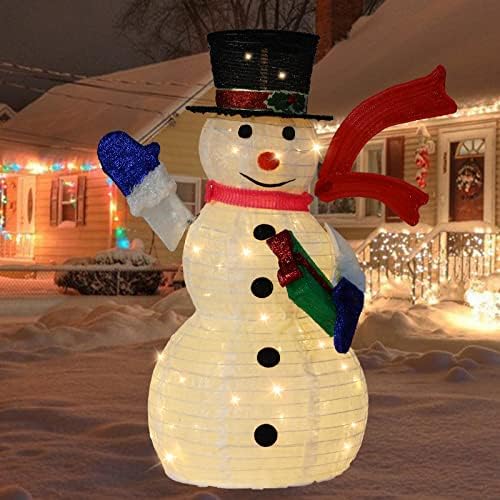 IJG 35,5 инчи снежен човек на отворено Божиќни украси со функција за тајминг, осветлен снежен човек вградени 70 LED светла на отворено