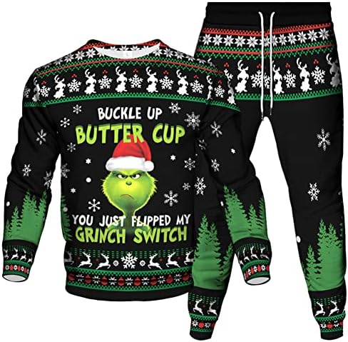 9 Стилови Грпи сетови за Божиќни тренерки, 3Д печатење Божиќна екипаж со долги ракави џемпери и џемпери 2 парчиња поставени мажи