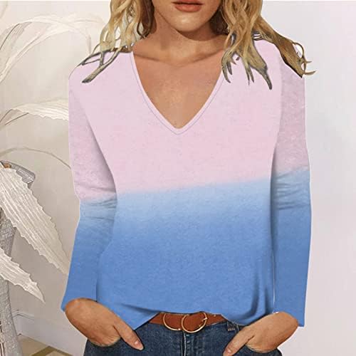 Врза за боја, долга ракав, жени, женски обичен лабава лабава врат за печатење со долги ракави маица маица врвови печатена блуза за