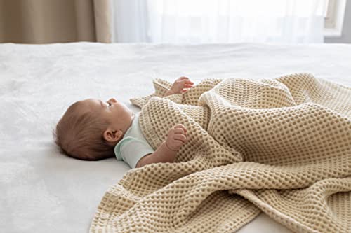 памучно вафли бебе ќебе за деликатна кожа - Супер пријатна родова неутрално бебе ќебе - плетено бебешки ќебе - меки и лесни ќебиња