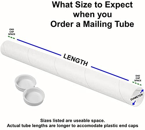 Тубекинејџерски Бели Поштенски Цевки Со Капачиња, 2-инчен х 12 инчен употреблива должина