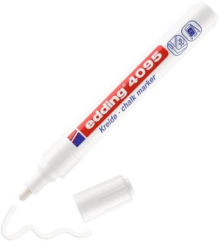 Еддинг 4095 маркер на креда - бело - 1 пенкало за креда - тркалезна брадавица 2-3 мм - влажно бришење пенкало со средно -грицка за креда,
