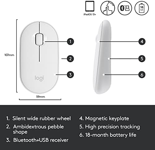 Logitech Тенок Безжичен Bluetooth Глушец за iPad, Енергетски Ефикасен Bluetooth, До 18-Месечно Траење На Батеријата, Режим На Мирување