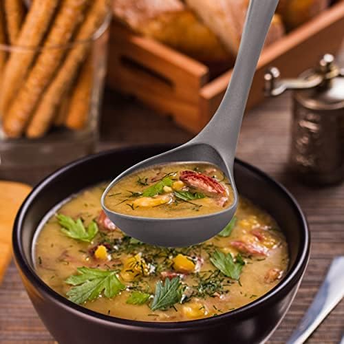 Зулајска супа лажица лажица со удобна зафат - готвење и сервирање лажица за супа, чили, сиво, облекување салата и тесто од палачинка