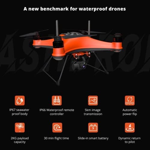 Sprashdrone Splashdrone 4 Roader Drone 2kg Payload 3-оски Gimbal 4K камера беспилотни летала, 38mph 5km фрли IP67 водоотпорен дрон со пронаоѓач