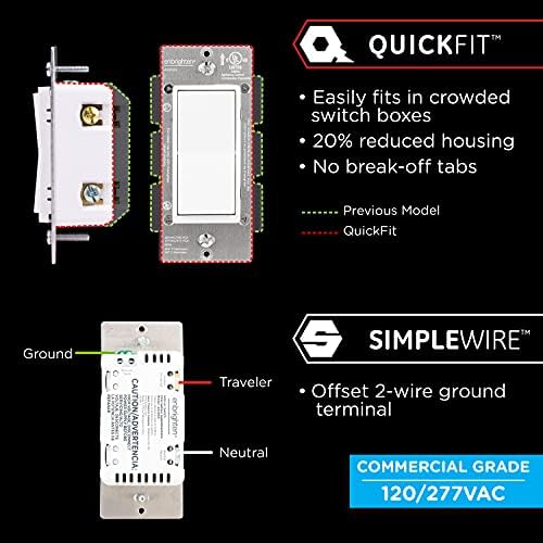 Enbright Add-On Switch QuickFit и SimpleWire, in-wall-rocker ind, z-wave zigbee безжични контроли за паметно осветлување, а не