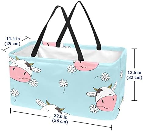 Кошар за еднократно шопинг, симпатична крави цвеќиња, шема за преносни преклопни пикник за намирници, торбички за перачки за перење торба