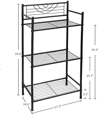 Кимзда 3-ниво метална полица бесплатно стои кула кула за складирање на решетки за кујна за бања за бања, со 4 парчиња кука за