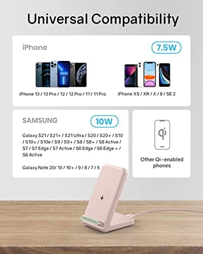 Безжичен полнач Ciyoyo, 15W Брз безжичен штанд за полнење [вклучен адаптер], компатибилен за iPhone 14 13 12 11 Pro Max XR X 8, Samsung Galaxy