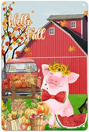 Здраво есенски знак розова свиња со сончоглед метал знак тиква јаворова фарма камион калај знак пад добредојде знаци Денот на подарок за
