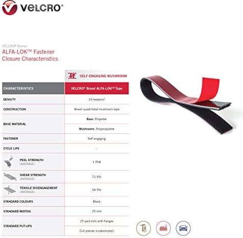 Велкров бренд Alfa-Lok ™ Заштита за прицврстување со технологија Snap-Lock, црна, 1 W x 2 'не е споен со лепило со високи перформанси